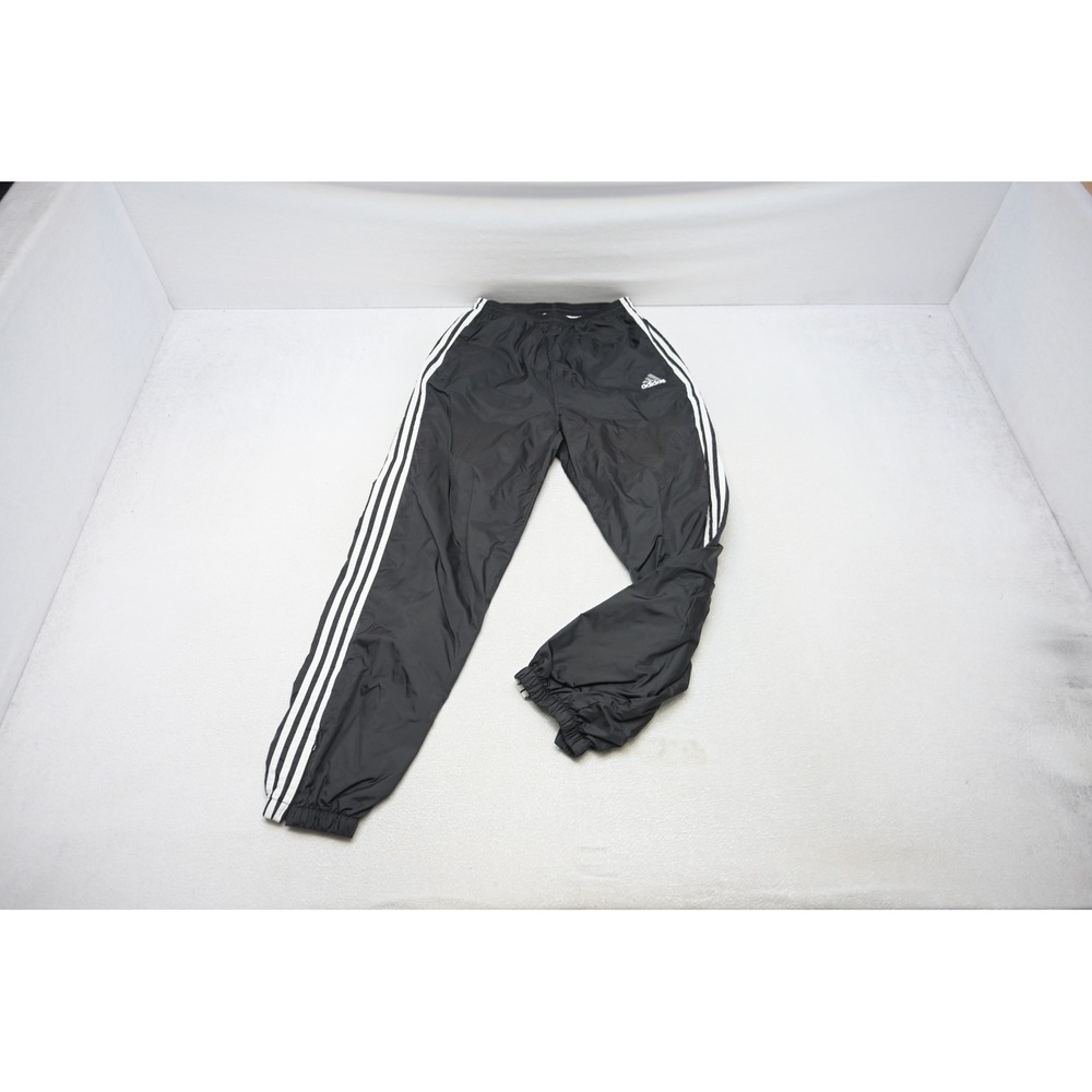 Adidas Track Pants Men Medium Black 3-Stripe Elastic Waist Tapered Athletic EUC